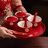 Juego Completo de Suministros para Ceremonia de Té para Bodas, Incluyendo Tazas y Palillos, un Par de Tazas para Cambiar Nombres, un Juego de Brindis de Boda y un Juego de Dote para la Novia
