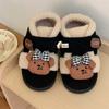 Moda de Invierno para Mujer Lindo Lazo Oso Casual Retro Bloques de Color Tendencia Celebridad de Internet Estilo Birkenstock Zapatos de Algodón