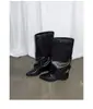 Versión en piel~Botas largas de punta con remaches y suela gruesa apilada para mujer, botas de caña alta con tacón grueso, botas de jinete retro adelgazantes para chica popular