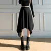Falda de Punto Irregular para Mujer, Otoño e Invierno, Talla Pequeña, Cintura Alta, Adelgazante, Diseño Elegante, Falda Midi