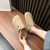 Boken sapatos pés quentes couro genuíno Boken sapatos femininos slip-on quente peludo chinelos mulheres roupa exterior das mulheres fechado dedo do pé meio chinelos