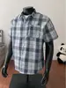 Camisa ligera de manga corta holgada para hombre, camisa de cuadros de media manga, estilo retro japonés casual de verano para la playa