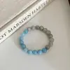 Pulseira de Contas de Água-Marinha Natural e Pedra da Lua Cinza para Mulheres, Nicho de Luxo Leve, Pulseira Exquisita Retro Versátil com Costura para Mulheres