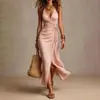 Moda verão europeia e americana feminina 2026 cross-border dropshipping vestido estilo resort boêmio com decote V profundo cruzado