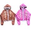 Marca de Moda Callejera Gótica Estampado de Llama Personalizado Cardigan con Capucha de Doble Capa Falso de Dos Piezas para Hombre y Mujer Sudadera Versátil con Cremallera