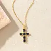 Colar Cruz de Nova Moda Europeia e Americana Transfronteiriça Cravejado com Diamantes, Zircônia Antidescolorante Moda Corrente de Clavícula Acessório Banhado a Ouro 18K