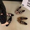 Zapatos Mary Jane Retro de Punta Fina Boca Baja con Aumento Interior para Mujer Otoño 2025 Zapatos Planos de Gamuza con Cinturón de Remaches y Hebilla