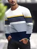 Camiseta Masculina Casual Esportiva Manga Longa Padrão Geométrico 3D Estampa Listrada Camiseta Masculina Gola Redonda Manga Longa