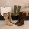 Botas de Gamuza con Cordones y Tacón de Bloque para Mujer Botas Largas 2026 Otoño/Invierno Uso Bidireccional Oculto para Aumentar la Altura Botas Altas Botas Vaqueras Botas Adelgazantes