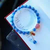 Pulsera de Ágata Corazón Natural Anillo Único Marca de la Fortuna Femenina Joyería de Cristal Azul para Estudiantes Regalo para Novia Pulsera