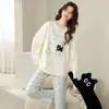 Pijama nuevo para mujer primavera y otoño, algodón puro, lindo, animado, estilo de dibujos animados, se puede usar afuera, conjunto de ropa para el hogar para mujer