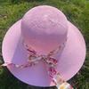 Nuevo Sombrero de Verano Tejido a Mano con Cinta y Lazo Sombrero de Rafia Sintética Sombrero de Protección Solar Parasol Sombrero Transpirable Venta al por Mayor
