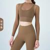 Top de Yoga Fino para Mujer con Almohadillas Fijas en el Pecho, Camiseta Deportiva de Malla de Manga Larga, Top de Yoga con Almohadillas Integradas en el Pecho