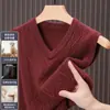 Colete de lã masculino com gola V para outono e inverno, colete de tricô jacquard, suéter de tricô sem mangas business casual masculino