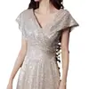 Nuevo Modelo 2026 Vestido de Noche de Lujo de Alta Gama con Escote en V y Lentejuelas para Banquetes, Vestido de Anfitrión de Rendimiento de Lujo de Nicho