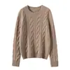 Suéter de cashmere 100% puro para outono e inverno para mulheres, moderno, simples, versátil, com textura de tricô em trança, suéter de tricô pulôver com gola redonda