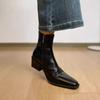 [En Stock] Botines Cortos para Mujer Otoño/Invierno 2025 Tacón Medio Botines Chelsea Versátiles Botas de Tacón Grueso Botas Martin de Punta Trendy