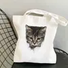 Comércio Exterior Transfronteiriço Bolsa de Lona Estampada Gato 3D Gatinho Fofo Bolsa de Ombro Harajuku Moda Estudantil Bolsa de Compras Portátil