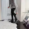 Pantalones Térmicos de Base para Otoño e Invierno Pantalones Calientes para Mujer Algodón Gris Negro Cintura Alta Ajuste Ceñido Adelgazante Terciopelo Plus Tejido de Punto Liso Grueso