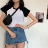 Top de Mujer de Manga Corta con Bloques de Color Estilo Coreano de Cintura Alta Tendencia Ins Versátil Estudiante Verano 2026 Nuevo Crop Top Camiseta para Mujer