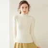 Suéter de Cashmere Listrado Gola Alta Meia-Calça Espessado para Mulheres, 100% Cashmere de Cabra, Modelagem Justa, Suéter Base Emagrecedor