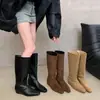 Encuentro de Primera Temporada Botas Largas de Tacón Alto Cuadradas de Gamuza Estilo Retro Coreano para Mujer 2026 Nuevas Botas Altas Adelgazantes Otoño/Invierno