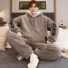 Conjunto de Pijama de Invierno para Hombre con Capucha y Cremallera, Dibujos Animados, Felpa de Coral, Manga Larga, Holgado, Engrosado, Cuello Alto, Cárdigan