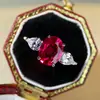 Anillo de Plata de Ley S925 para Mujer, Aguamarina Huevo de Paloma, Anillo Ovalado de Corindón Rojo, Anillo Hw Versátil de Gama Alta al por Mayor