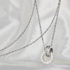 Collar de acero de titanio con doble anillo con incrustaciones de circonitas simples estilo celebridad de Internet para mujer, cadena de clavícula digital romana, venta al por mayor transfronteriza