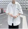 Camisa de cinco mangas para hombre estilo Hong Kong, versión coreana de moda estilo BF, camisa elegante, camisa casual de media manga con bolsillo decorado, cárdigan
