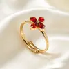 Anillo Abierto de Trébol de la Suerte con Circonita de Moda No se Desvanece para Mujer Nicho Lujo Ligero Alto Gama Ajustable