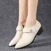 Zapatos de Cuero Suave de Boca Profunda para Mujer 2026 Otoño Nueva Llegada Punta Fina Tacón Grueso Zapatos de Madre Slip-on Suela Suave Versátiles Zapatos Pequeños de Cuero