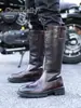 Botas de Equitação Estilo Britânico em Couro Genuíno, Botas Longas, Botas Martin Casuais Tendência de Inverno, Botas Longas de Couro Bovino Masculinas, Botas Equestres