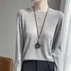Camiseta base premium sin costuras de cuello redondo para mujer, hecha de lana fina, suave y de corte ajustado, adecuada para primavera y otoño, capa interior de punto versátil