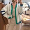 Cárdigan de Moda de Color en Contraste Suéter Holgado Casual de Otoño e Invierno 2024 Suéter Tejido Casual Rayado para Mujer Transfronterizo