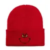 Animación Cartoon Europea y Americana Monstruo de Pelo Verde Grinch Gorro de Punto Bordado Suéter Gorro Cálido Hip-Hop Gorro de Lana