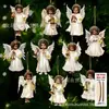 10 Piezas de Serie de Paracaídas de Papá Noel Hechas a Mano de Madera Decoraciones para el Hogar, Jardín, Regalo Festivo Adornos Colgantes Madera de Teca