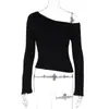 Blusa Manga Longa Off-the-Shoulder Design Francês para Mulheres Chegada Nova Outono 2026 Slimming Elástica Camiseta Base Atacado