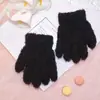Guantes Cálidos de Color Sólido de Cinco Dedos de Media Caña para Niños de Otoño e Invierno, Guantes Protectores de Lana Tejida Simples de Color para Exteriores