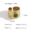 Anillo ancho de piedra natural con textura martillada estilo europeo, oro retro chapado, abierto, ajustable, lujo ligero, índice de personalidad para mujer, dedo