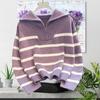 Suéter Feminino Novo 2024 Roupas Femininas Outono e Inverno Estilo Faculdade Roupa Externa Suéter Listrado Interno Pulôver Meio Zíper