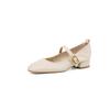 Base de Pele de Carneiro Texted Macia Mary Jane 2024 Primavera Salto Grosso Baixo Cabeça Redonda Couro Genuíno Completo Sapatos de Botão Único Tamanho