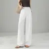 Pantalones de pierna ancha de lino Tencel de alta gama para mujer Verano 2026 Delgados de cintura alta Holgados con caída Ropa de trabajo Casual Rectos
