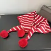 Novo Lenço Triangular Listrado em Bolinhas Estilo Japonês para Outono e Inverno para Mulheres, Cachecol Vermelho com Tema de Natal, Xale Versátil