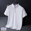 Nova Camisa Polo Masculina de Seda Gelada para o Verão 2026 Secagem Rápida Respirável Sensação Refrescante Manga Curta Casual de Negócios Cor Sólida Gola Polo Camiseta