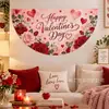 Bandera de Abanico de Medio Círculo Popular Transfronteriza para el Día de San Valentín, Tela Romántica de Corazón de Amor para Colgar en la Pared, Decoración para Fiestas Festivas, Fondo para Fotos