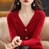 Moda Femenina Nueva Primavera 2026 Simple Cuello en V Versátil Color Sólido Solapa Única Todo Lana Tejido Chaqueta Cardigan