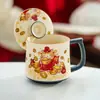 Caneca de Chá Branca de Cerâmica com Tampa, Tema Gato, Caneca de Cerâmica para Beber, Copo de Água com Recurso de Separação de Chá