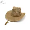 Chapéus de Palha Artesanais Personalizados Atacado, Chapéus de Cowboy Ocidentais, Chapéus de Sol Versáteis Casuais de Acampamento para Mulheres Transfronteiriços, Chapéus de Praia