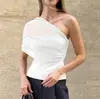 Top de Rejilla Transparente de un Solo Hombro sin Mangas Estilo Chica Picante de Comercio Exterior Camiseta Base Elástica Ajustada de Alto Sentido Intelectual Europeo y Americano para Mujer